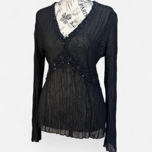 Vintage Sheer Black Beaded Top - Womens Medium